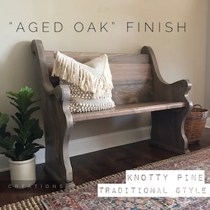 IN STOCK: Aged Oak - Church Pew Bench / Foyer, Entryway Furniture, Farmhouse Design, Dining Seating, Pew, Wooden Bench