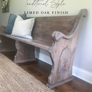 IN STOCK: Limed Oak - Church Pew Bench / Foyer, Entryway Furniture, Farmhouse Design, Dining Seating, Pew, Wooden Bench