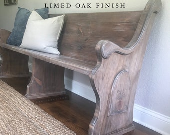 IN STOCK: Limed Oak - Church Pew Bench / Foyer, Entryway Furniture, Farmhouse Design, Dining Seating, Pew, Wooden Bench