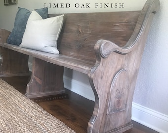 IN STOCK: Limed Oak Church Pew Bench Foyer, Entryway Furniture