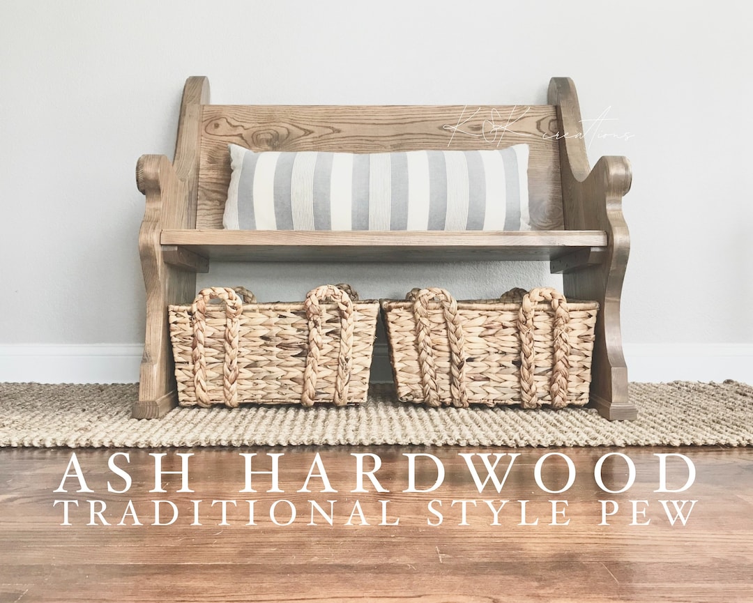CUSTOM LENGTH ORDER: Ash Hardwood, Traditional Style Church Pew