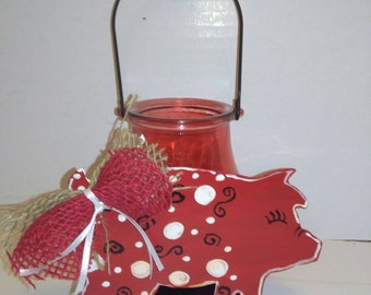 Red Pig Candle Holder