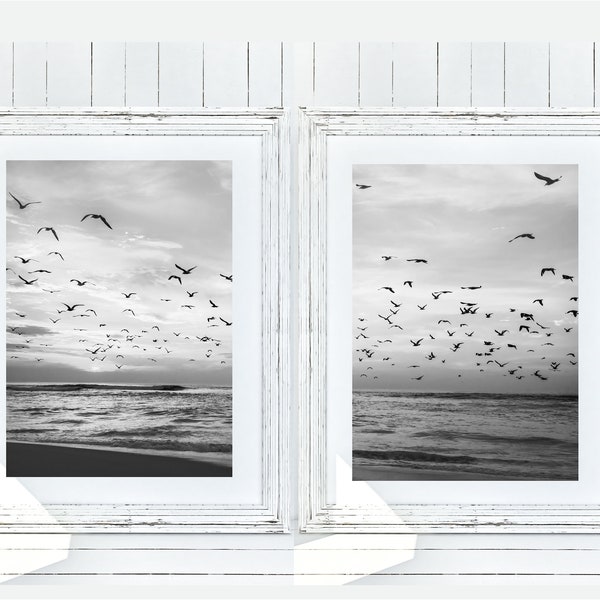 Black And White Photography Ocean Bird, Birds Flying Photography, Flying Bird Tank, Birds Flock Photo Set, Ocean Print, Sea-Bird Photography