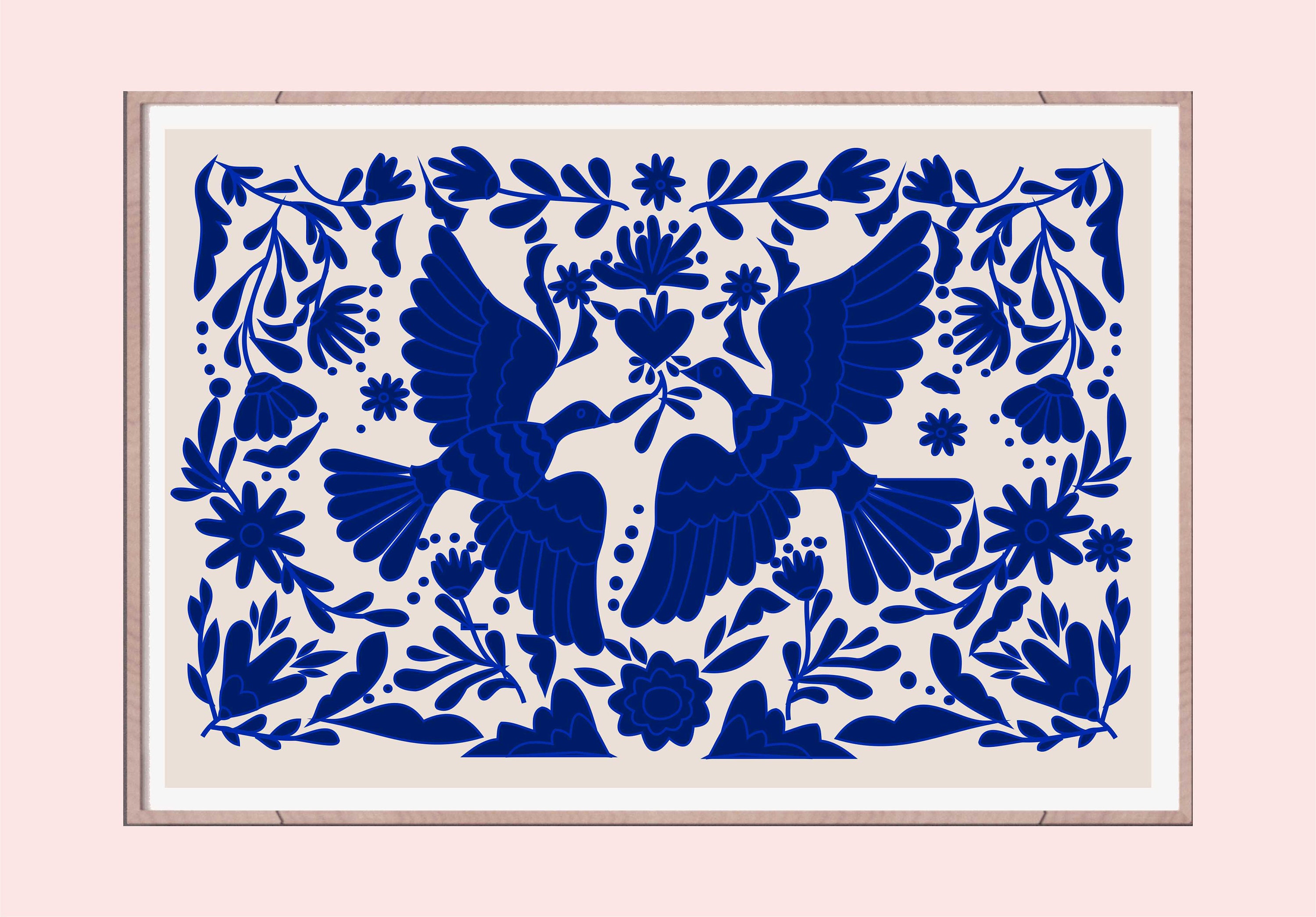 Royal Blue Print Mexican Art Wall Art Otomi Mexican Etsy