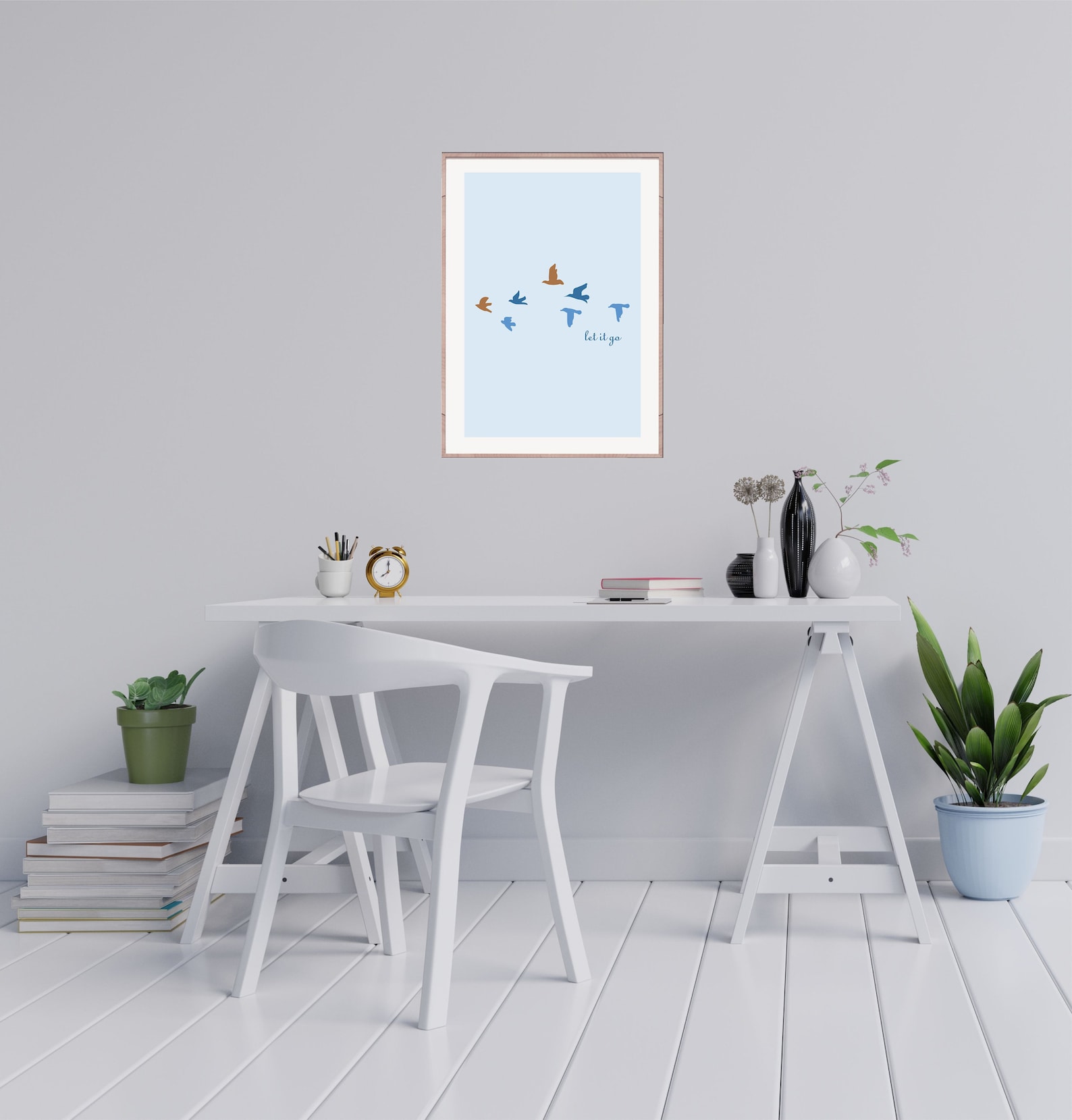 Birds in Flight Blue Wall Art Birds Illustration Print Let Etsy