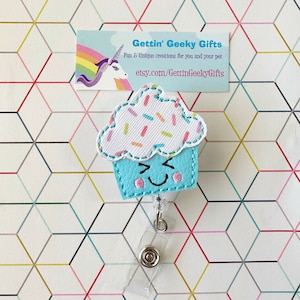 Kawaii cupcake interchangeable or permanent badge reel clip