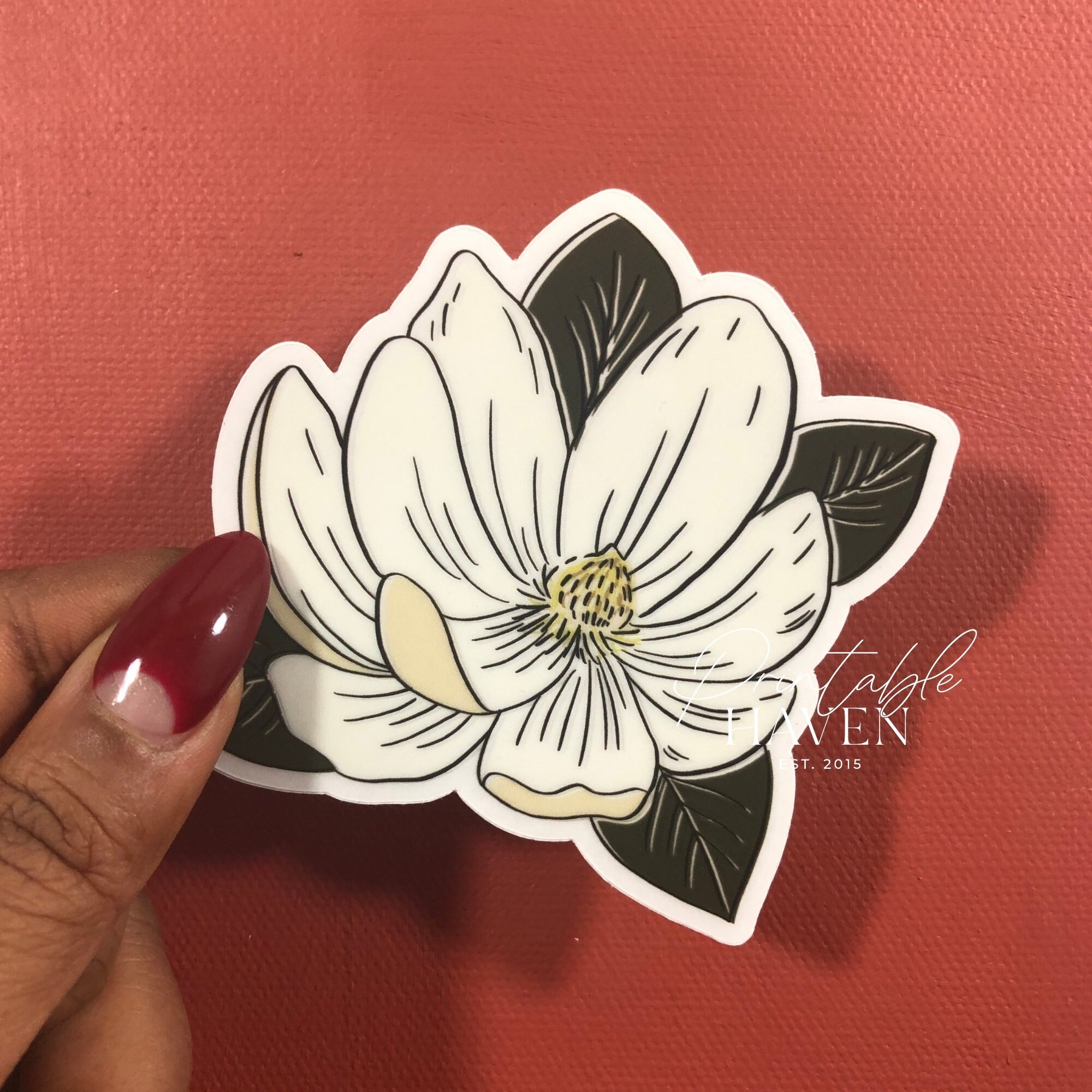 Magnolia Sticker Cute Sticker Vinyl Sticker Floral Flower Etsy