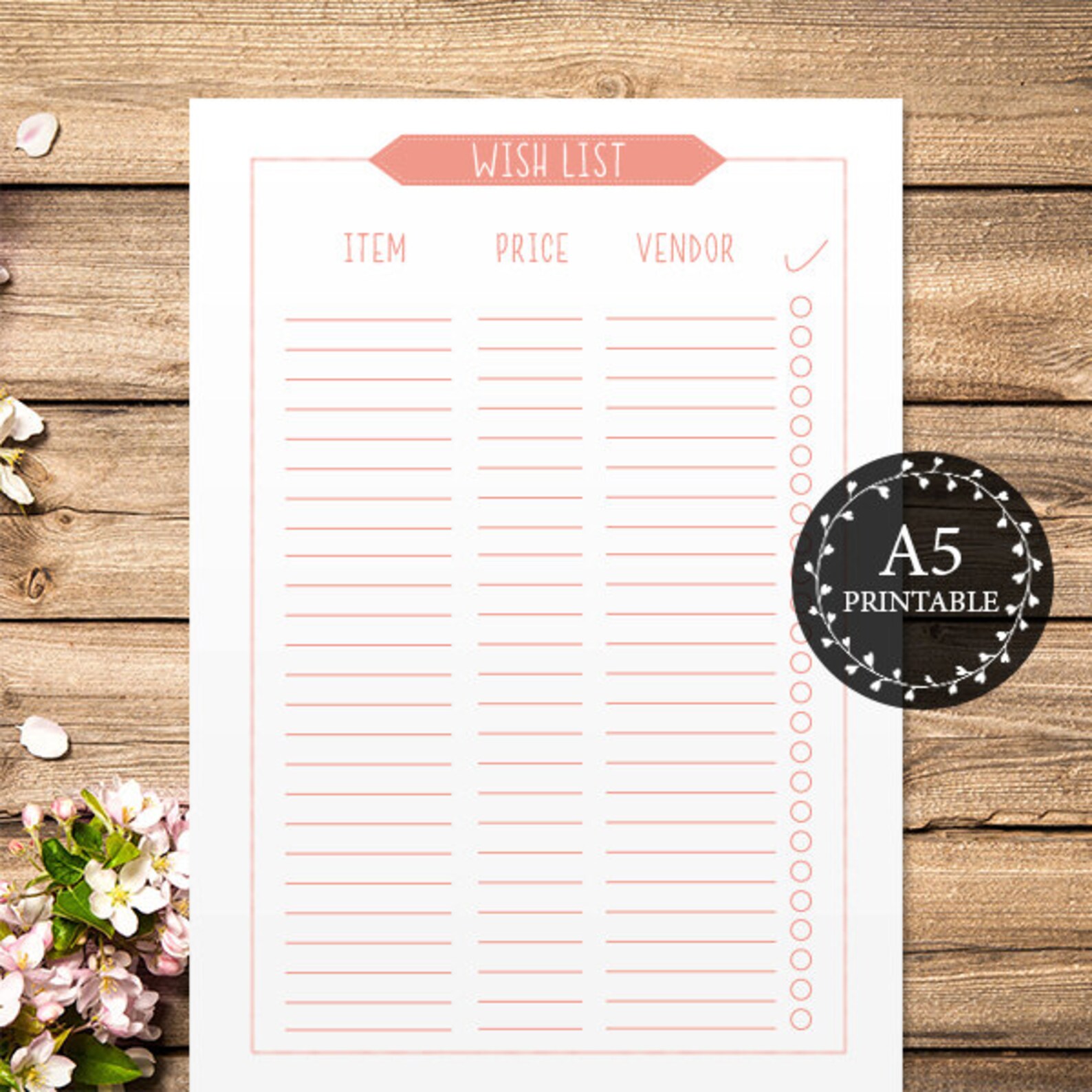 A5 Wish List Printable Printable Wish List A5 Filofax Kikki | Etsy