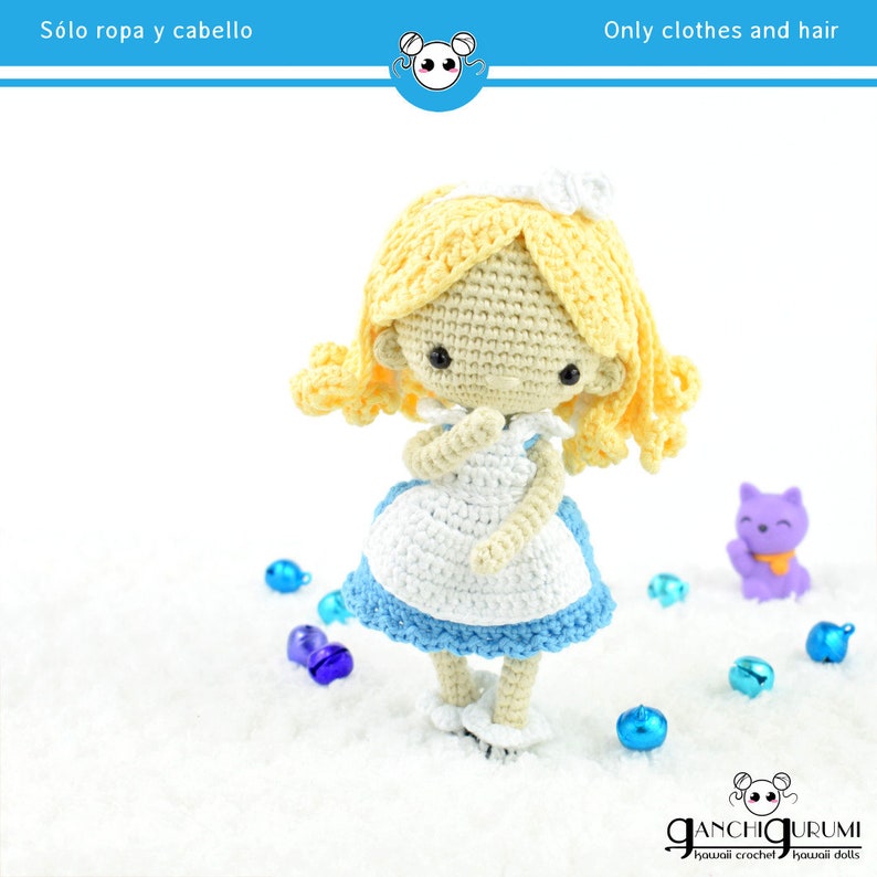 Alice in Wonderland, amigurumi Alice, crochet Alice, crochet doll, Alice doll, amigurumi pattern, doll pattern, chibi doll, Alice pattern image 3