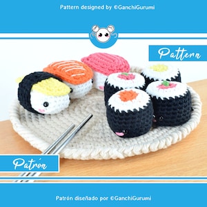 Sushi pack, sushi set, sushi pattern, amigurumi, crochet pattern, sushi food, sushi plush kawaii, maki pattern, nigiri pattern, kawaii food