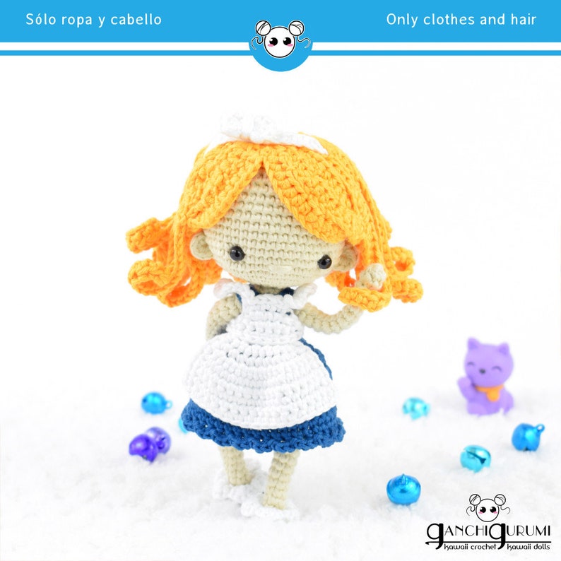 Alice in Wonderland, amigurumi Alice, crochet Alice, crochet doll, Alice doll, amigurumi pattern, doll pattern, chibi doll, Alice pattern image 2