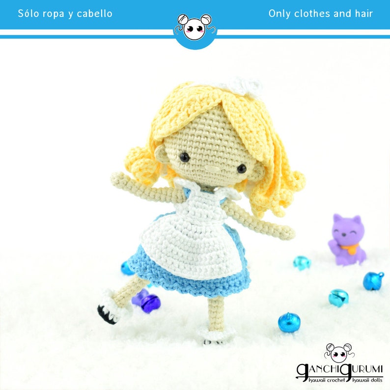 Alice in Wonderland, amigurumi Alice, crochet Alice, crochet doll, Alice doll, amigurumi pattern, doll pattern, chibi doll, Alice pattern image 7