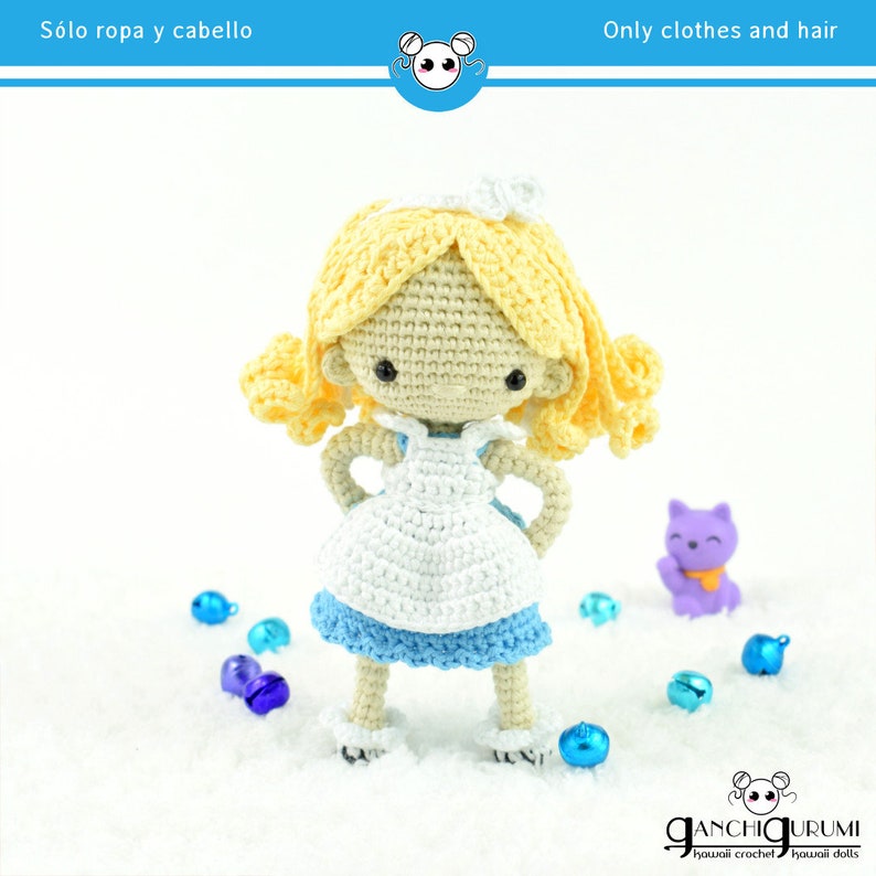 Alice in Wonderland, amigurumi Alice, crochet Alice, crochet doll, Alice doll, amigurumi pattern, doll pattern, chibi doll, Alice pattern image 5