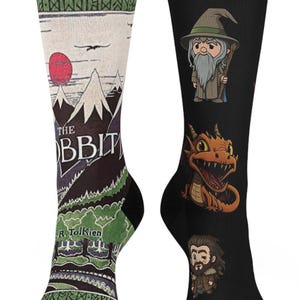 Hobbit Book Socks | Tolkien | Bilbo | Gandalf | Golum | Thorin | Cushioned Crew Socks