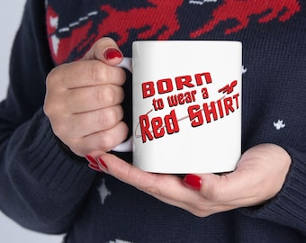 Nacido para llevar una camisa roja / Regalo geek / Regalo trekkie / TOS Trek / Taza de café galáctica