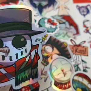 Adesivos de Natal Derpy, sazonais, presente para o Natal, adesivos fofos, adesivos holográficos, adesivos brilhantes, adesivos foscos, Krampus, Papai Noel