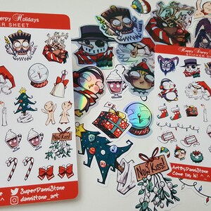 Folhas de adesivos de Natal Derpy, Krampus, Papai Noel, Quebra-nozes, Elfo, Rena, Sazonal, Presente de Natal, Holográfico, Adesivos brilhantes