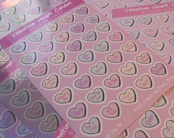 Valentines Heart Candy Sticker Sheets, Sticker Pack, candy hearts, Seasonal, Gift for Valentines Day, Valentines Day