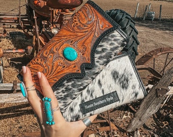 The Nash Baby Wallet, a Haute Southern Hyde by Beth Marie Cowhide Tooled Leather Wallet