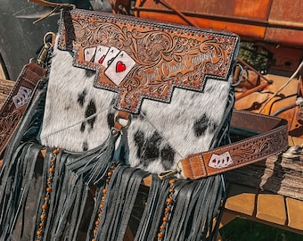 Don’t Chase Cowboys a Haute Southern Hyde by Beth Marie Exclusive Cowhide Fringe Tooled Purse