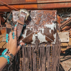 Haute Southern Hyde The Lancaster Purse Tooled Leather and Cowhide