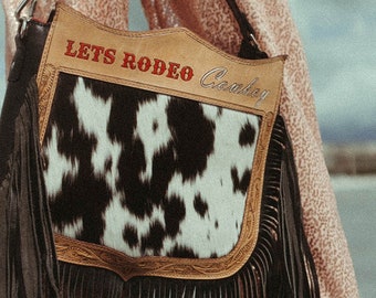Let's Rodeo Cowboy a Haute Southern Hyde by Beth Marie Exclusive Cowhide Purse Leather Tooled Tooling