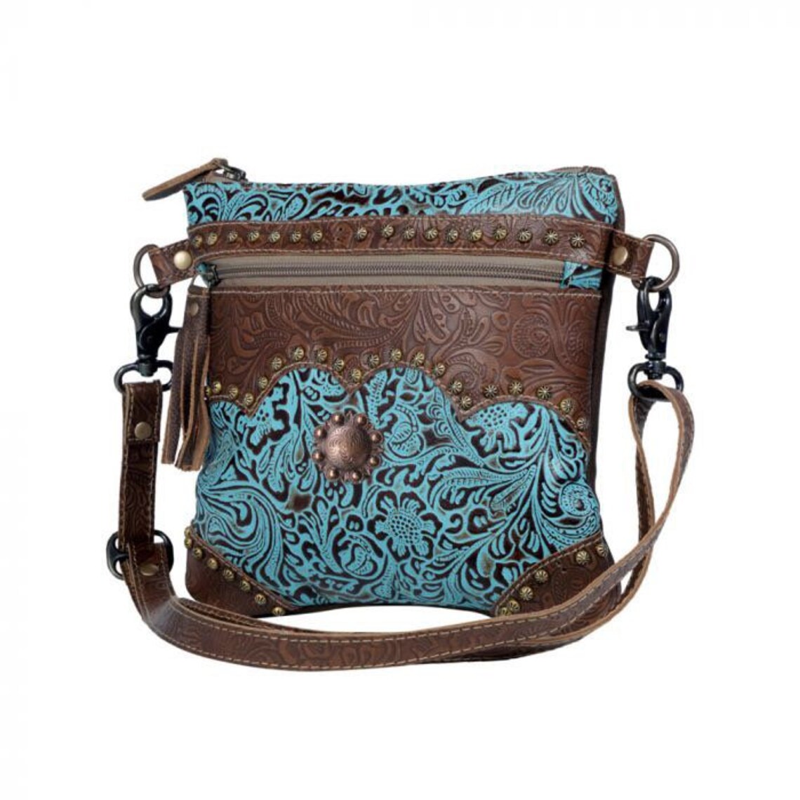 Myra Genuine Hand Tooled Leather Crossbody Purse Etsy