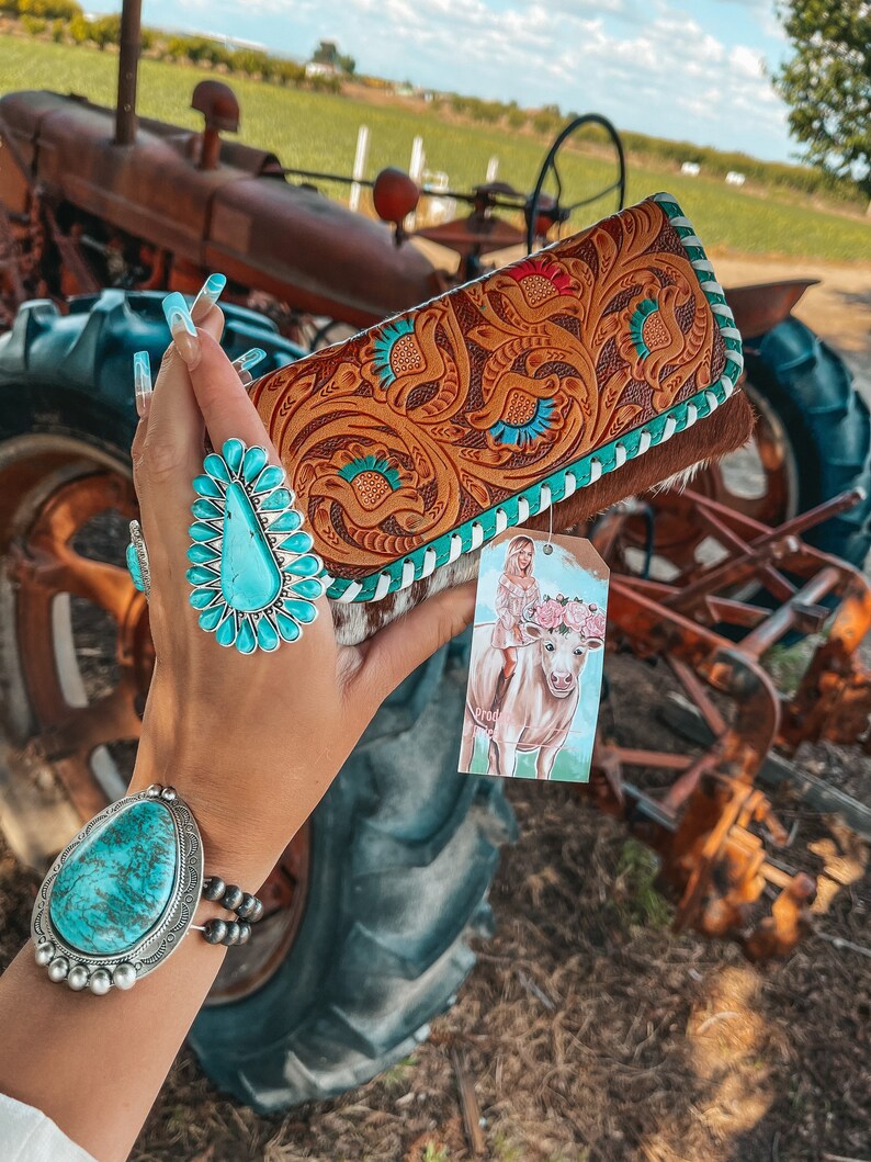 Genuine Leather and Cowhide Womens Western Wallet Etsy