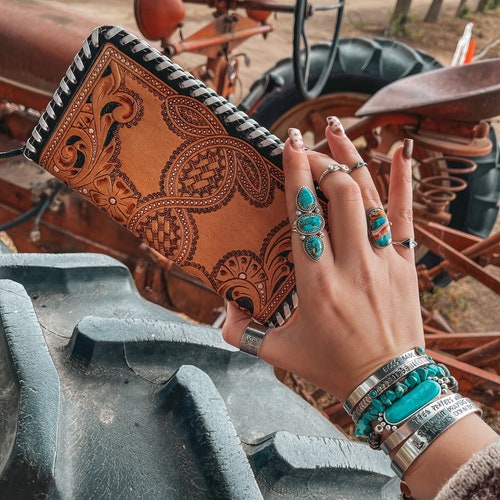 Genuine Leather and Cowhide Womens Western Wallet Etsy