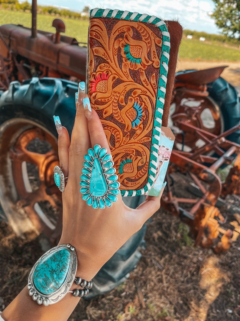 Genuine Leather and Cowhide Womens Western Wallet Etsy