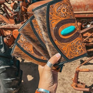 The Hazy Nashville Wallets a Haute Southern Hyde by Beth Marie Exclusive Cowhide Tooled Turquoise