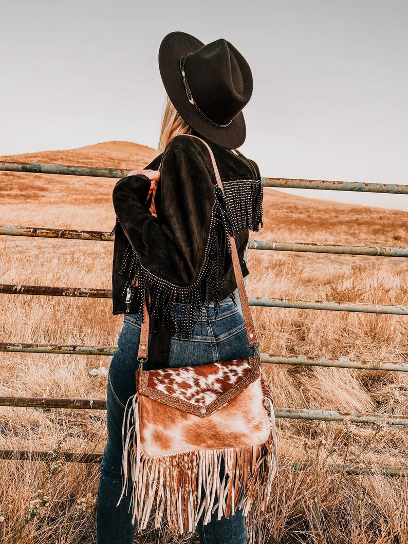 Myra Bag Hair on Cowhide Fringe Crossbody Purse Etsy Australia