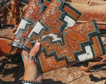 Darlene Wallet a Haute Southern Hyde by Beth Marie Exclusive Cowhide Tooled