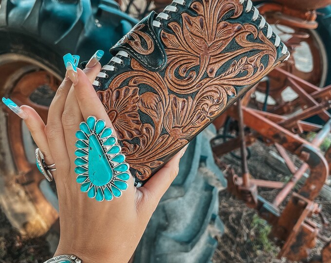 Tooled Leather With Clasp Womens Western Wallet Etsy