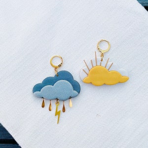 Sunshine and Storm Cloud Earrings, Statement Earrings, Cloud Earrings, Gold Earrings