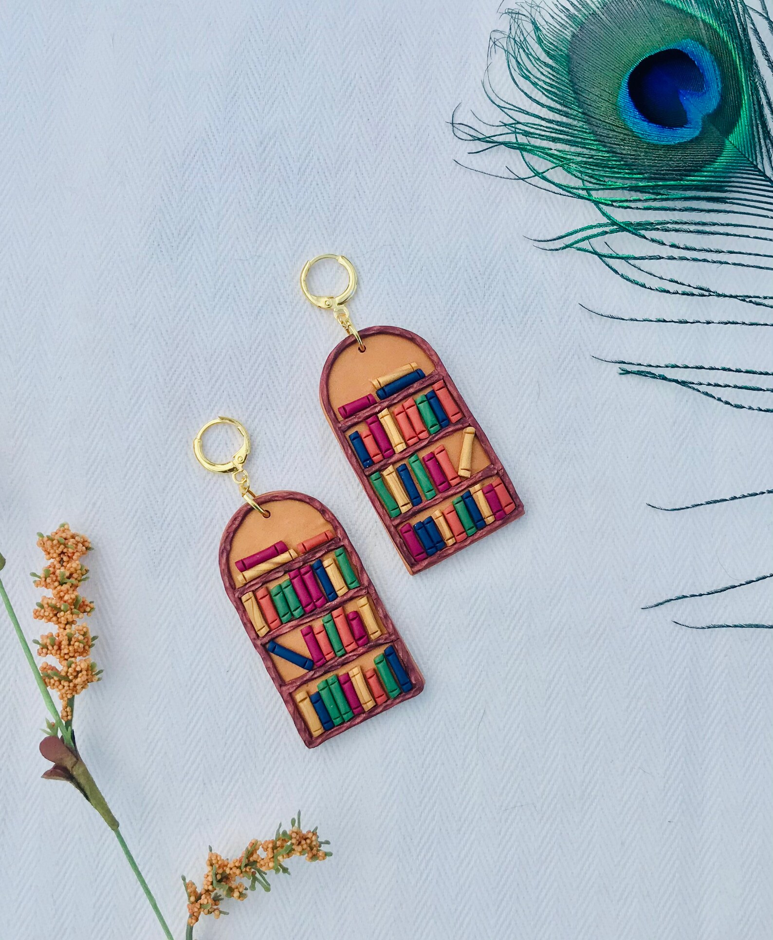 Bookshelf Earrings Library Earrings Books Statement Etsy