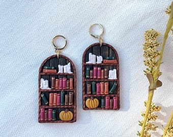 Witchy Shelves Earrings, clay earrings, fall earrings, Book Earrings