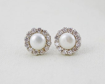 CZ Studs, Wedding Post Earrings, Bridal CZ Earrings, Pearl Earrings for Bride, Sterling Silver Wedding Earrings, Convertible Earrings