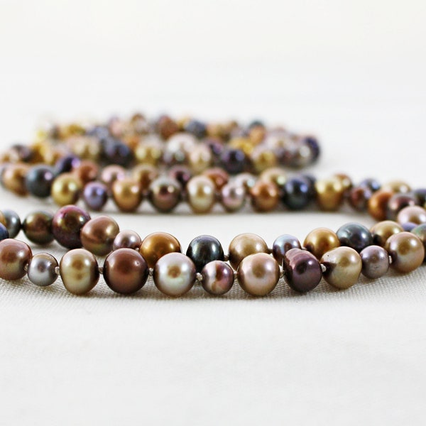 Boho Necklace, Brown Pearl Necklace, Long Pearl Necklace, Chocolate Pearl Necklace, Beige Pearl Necklace, Layering Necklace, Fall Necklace