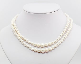 Two Strand Graduated Pearl Necklace, Classic Pearl Necklace, Freshwater Pearl, Bridal Pearl Necklace, Vintage Pearl Necklace
