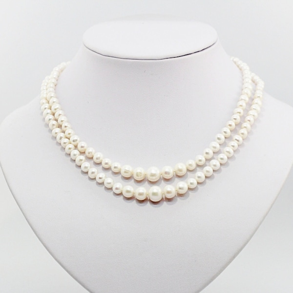Two Strand Graduated Pearl Necklace, Classic Pearl Necklace, Freshwater Pearl, Bridal Pearl Necklace, Vintage Pearl Necklace