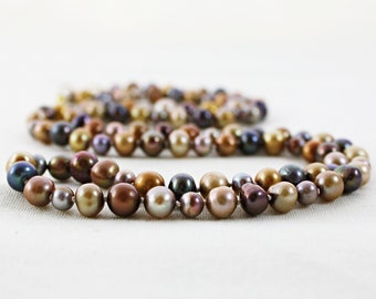 Boho Necklace, Brown Pearl Necklace, Long Pearl Necklace, Chocolate Pearl Necklace, Beige Pearl Necklace, Layering Necklace, Fall Necklace