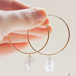 Quartz Hoop Earrings, Clear Quartz Earrings, Sterling Silver Quartz Hoops, 14K Gold Hoops, Gemstone Earrings, Endless Hoops with Quartz