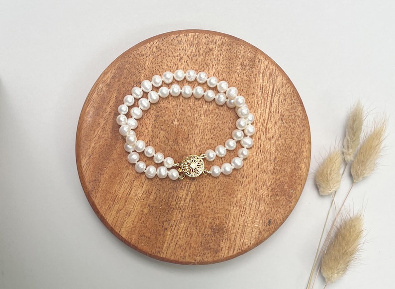 Two Strand Pearl Bracelet, Freshwater Pearl Bracelet, 2 Row Pearl Bracelet, Multistrand Pearl Bracelet, Real Pearl Bracelet with Two Rows image 8
