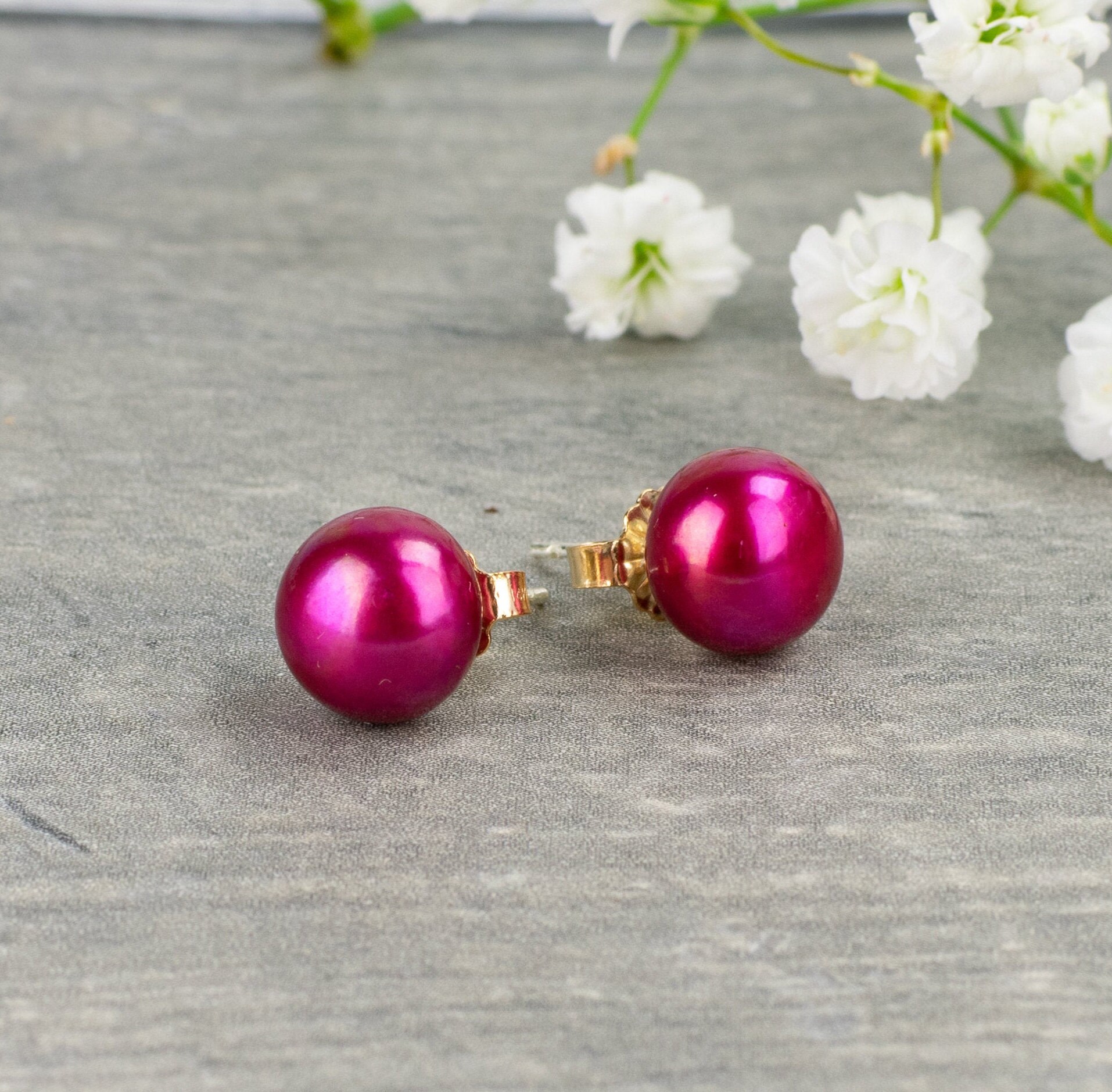 Red Pearl Studs Cranberry Red Pearl Earrings Red Freshwater