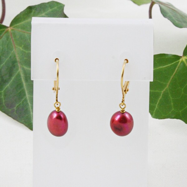 Cranberry Red Pearl Earrings, Burgundy Drop Earrings, Burgundy Bridesmaid Earrings, Burgundy Wedding Earrings, Burgundy Freshwater Pearls
