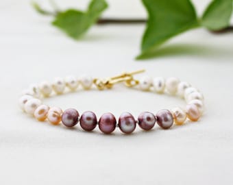 Ombre Pearl Bracelet, Pink Pearl Bracelet, Purple Pearl Bracelet, White Pearl Bracelet, Cultured Pearl Bracelet, Freshwater Pearls