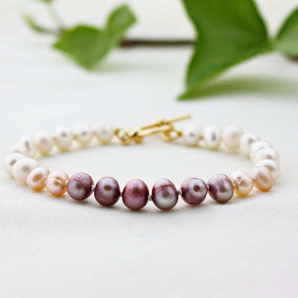 Ombre Pearl Bracelet, Pink Pearl Bracelet, Purple Pearl Bracelet, White Pearl Bracelet, Cultured Pearl Bracelet, Freshwater Pearls