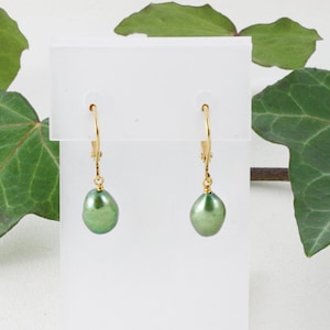 Sage Green Pearl Earrings, Sage Green Drop Earrings, Sage Green Bridesmaid Earrings, Sage Green Wedding Earrings, Baroque Freshwater Pearls