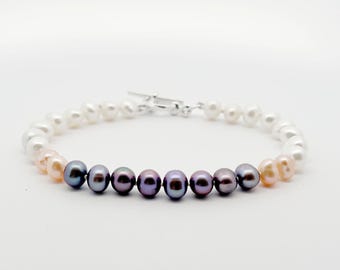Ombre Pearl Bracelet, Pink Pearl Bracelet, Purple Pearl Bracelet, White Pearl Bracelet, Cultured Pearl Bracelet, Freshwater Pearls
